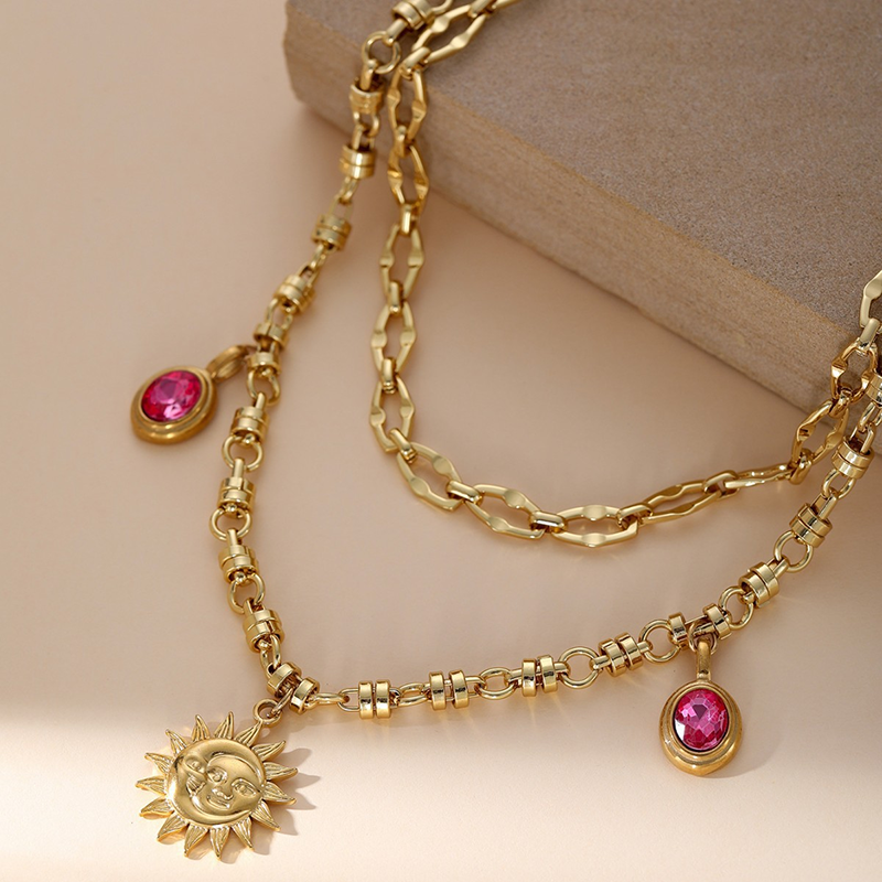 Gold Sun Charm Layered Necklace