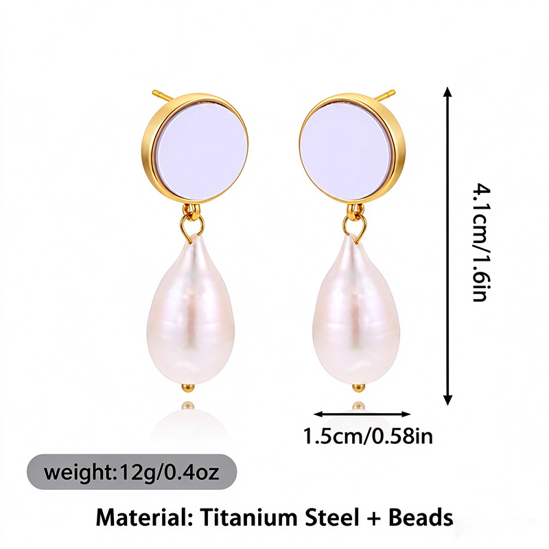 Round Stud Pearl Drop Earrings