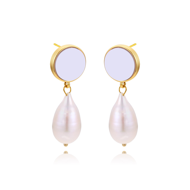 Round Stud Pearl Drop Earrings
