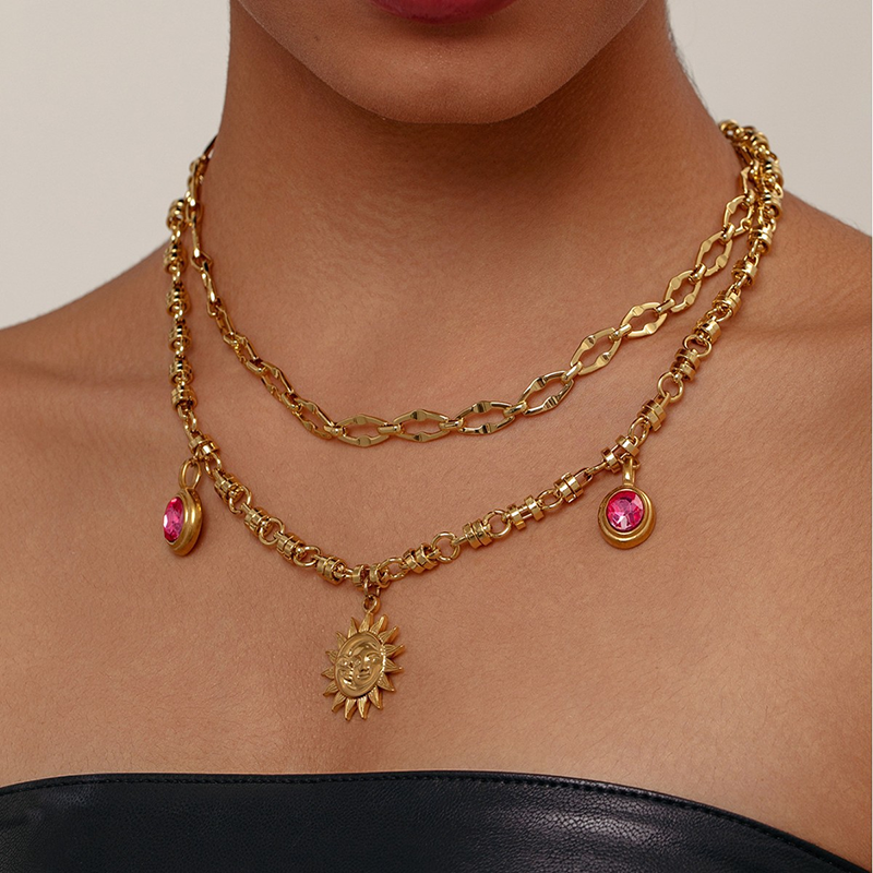 Gold Sun Charm Layered Necklace