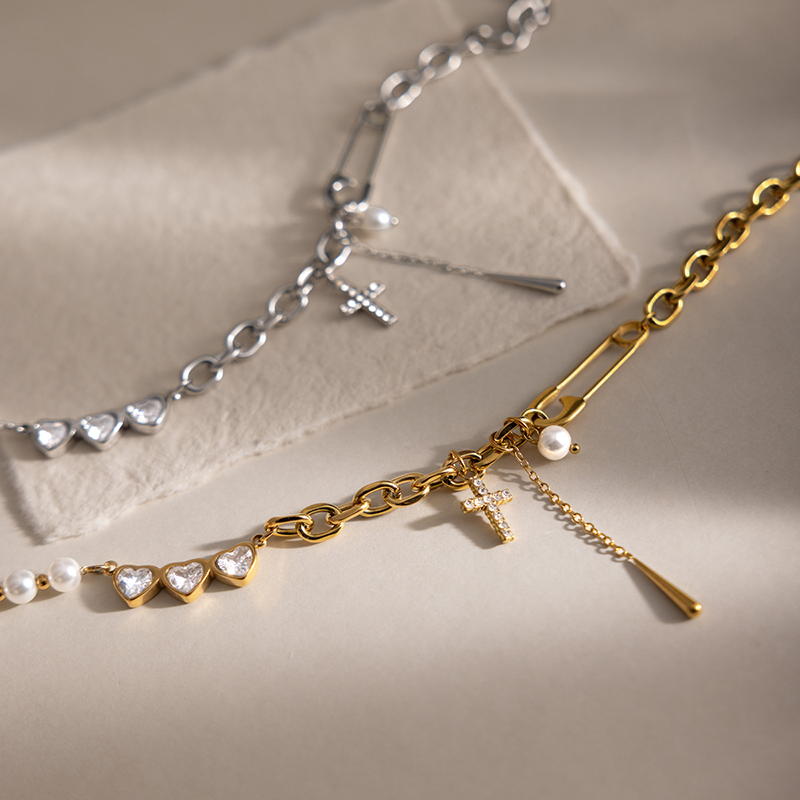 Cross Pearl Charm Chain Necklace