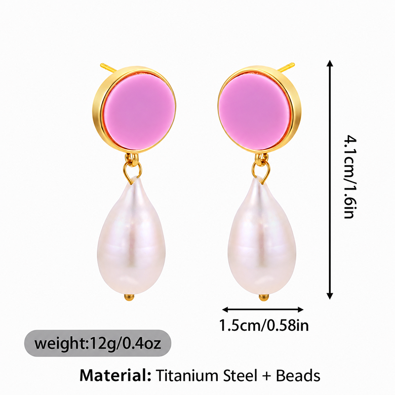 Round Stud Pearl Drop Earrings