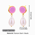 Round Stud Pearl Drop Earrings
