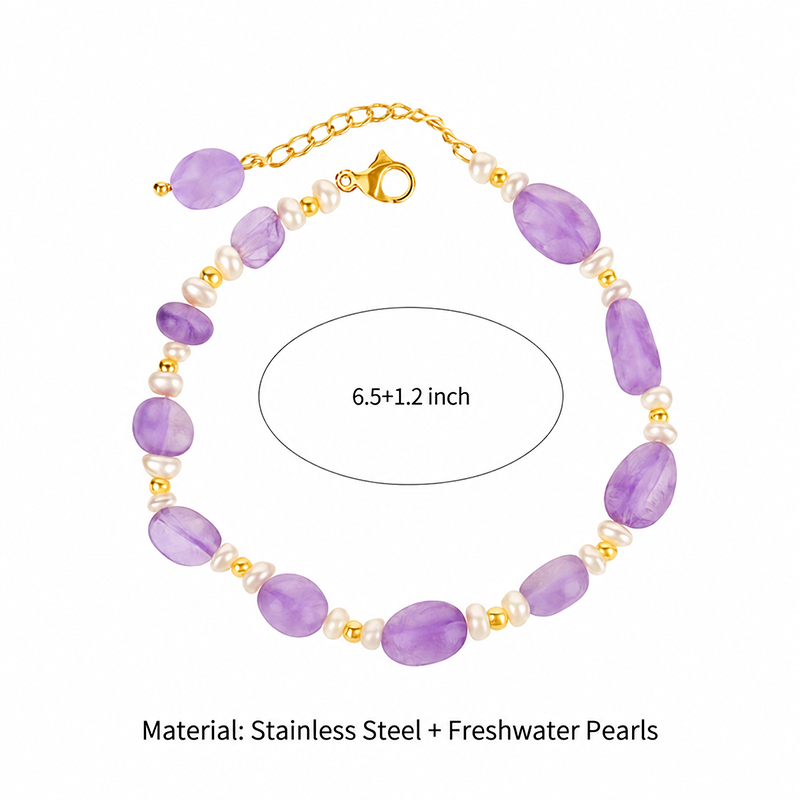 Purple Stone Pearl Beaded Bracelet