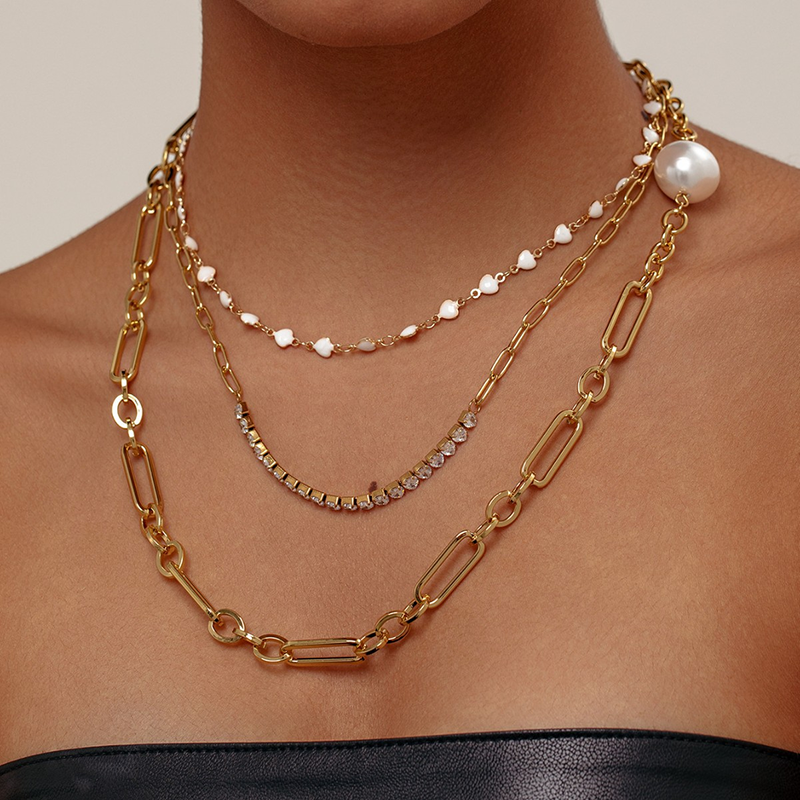 Gold Heart Layered Chain Necklace