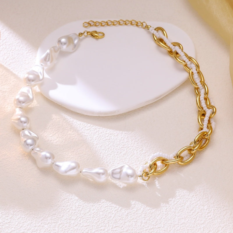 Pearl Gold Chain Statement Necklace