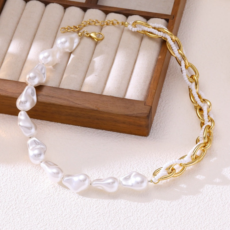 Pearl Gold Chain Statement Necklace