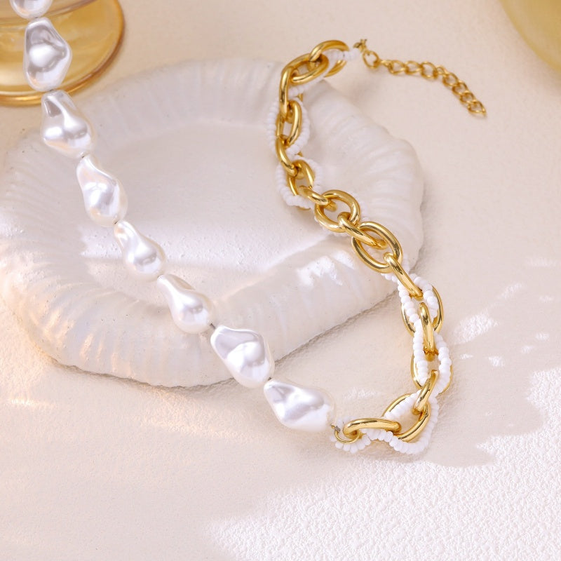 Pearl Gold Chain Statement Necklace