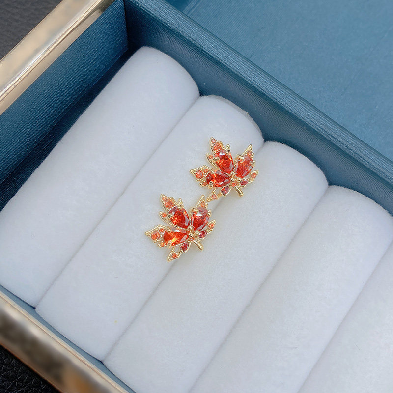 Maple Leaf Crystal Drop Earrings