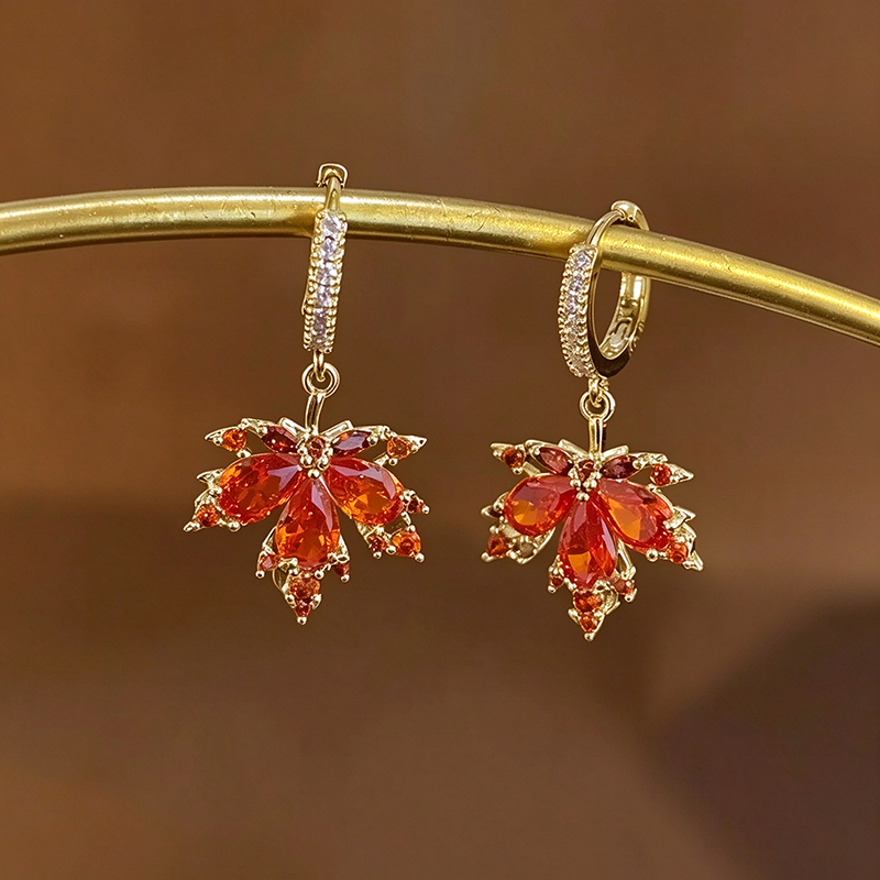 Maple Leaf Crystal Drop Earrings