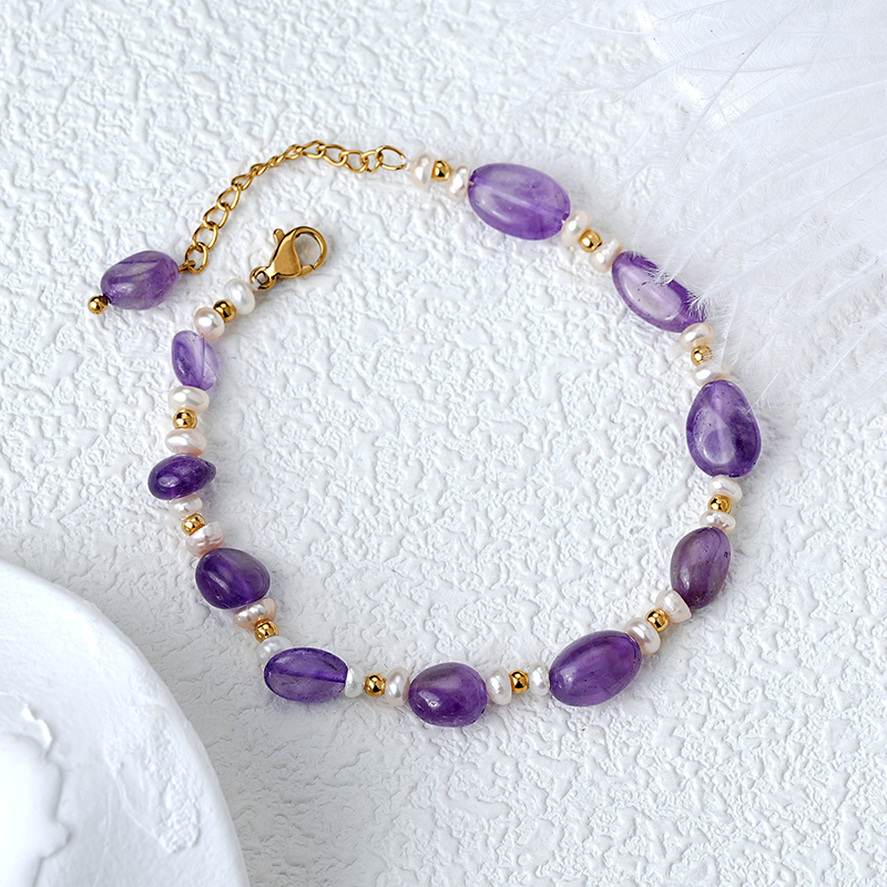 Purple Stone Pearl Beaded Bracelet