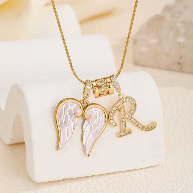 Angel Wing Initial Necklace