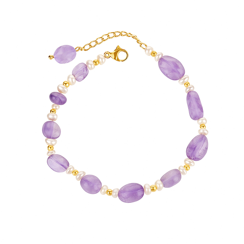 Purple Stone Pearl Beaded Bracelet
