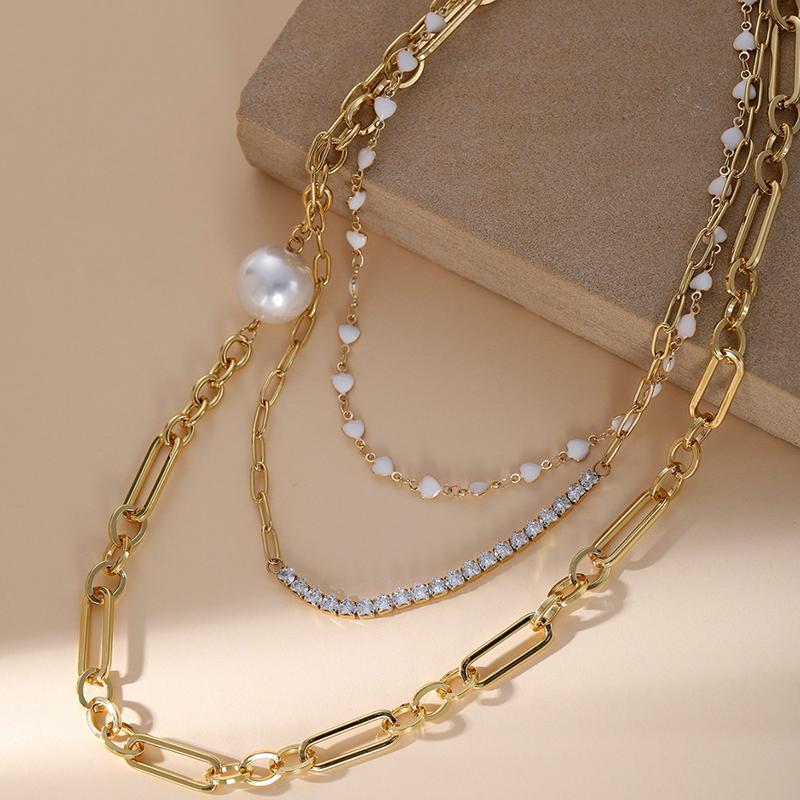 Gold Heart Layered Chain Necklace