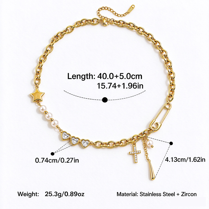 Cross Pearl Charm Chain Necklace