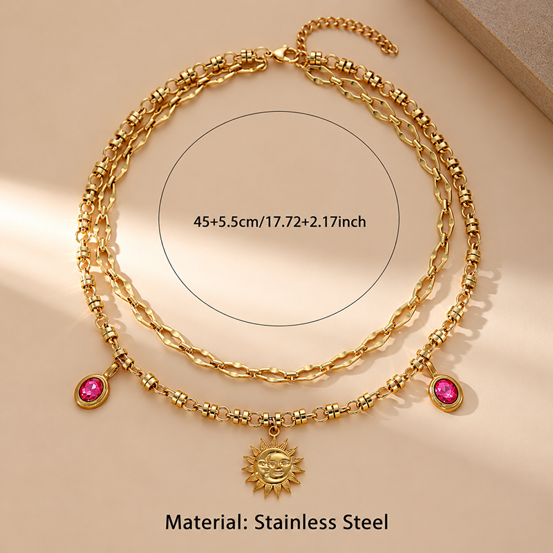Gold Sun Charm Layered Necklace