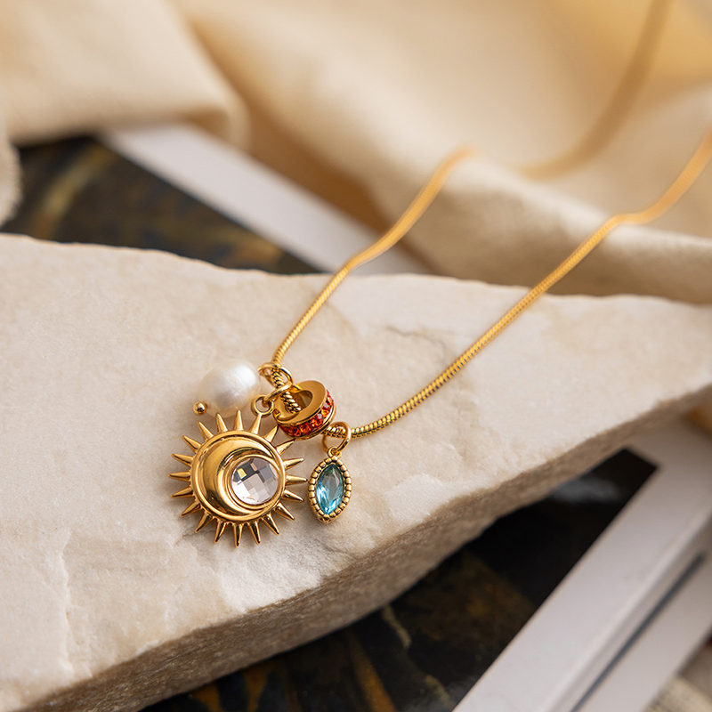 Gold Sun Moon Charm Necklace