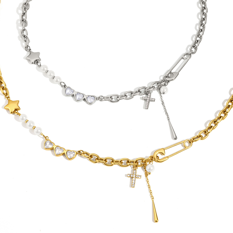 Cross Pearl Charm Chain Necklace