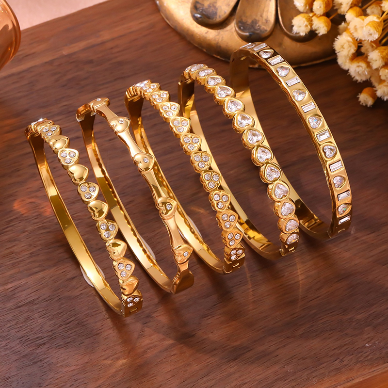 Sparkling Heart Gold Bangle Bracelet