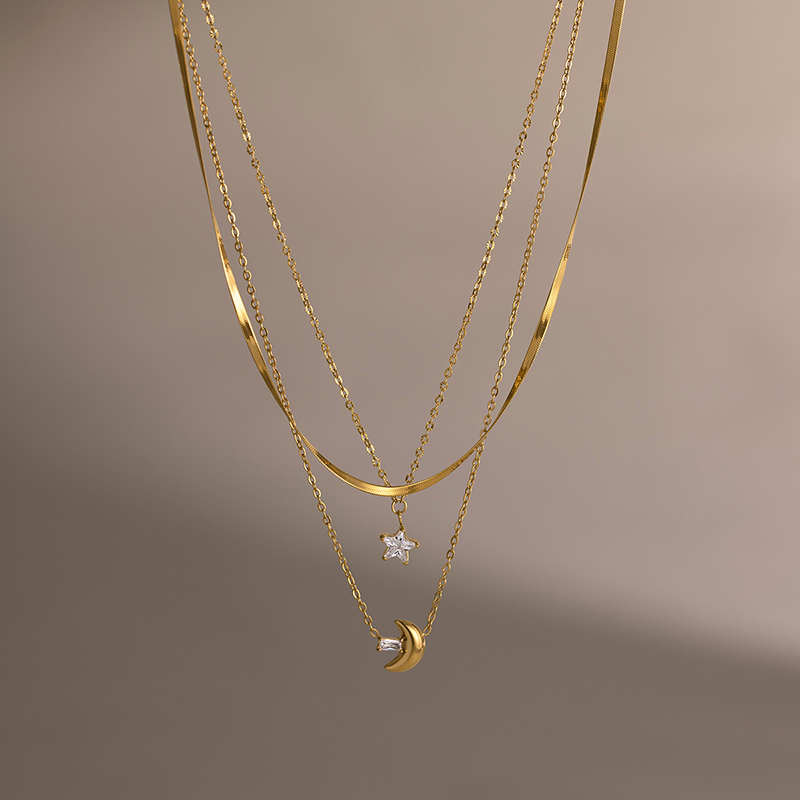 Gold Moon Star Layered Necklace