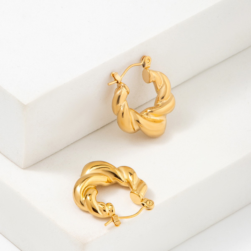 Sculptural Twisted Gold Hoop Earrings