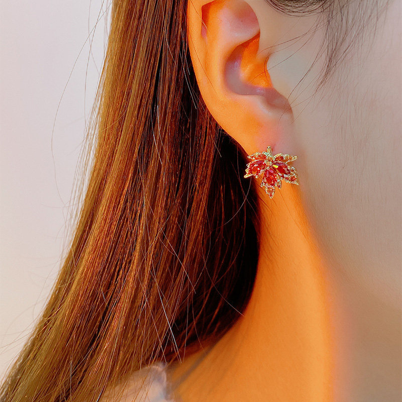 Maple Leaf Crystal Drop Earrings