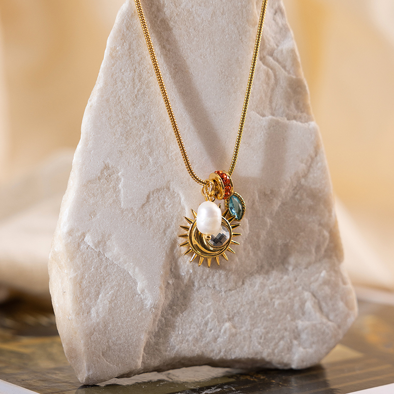 Gold Sun Moon Charm Necklace