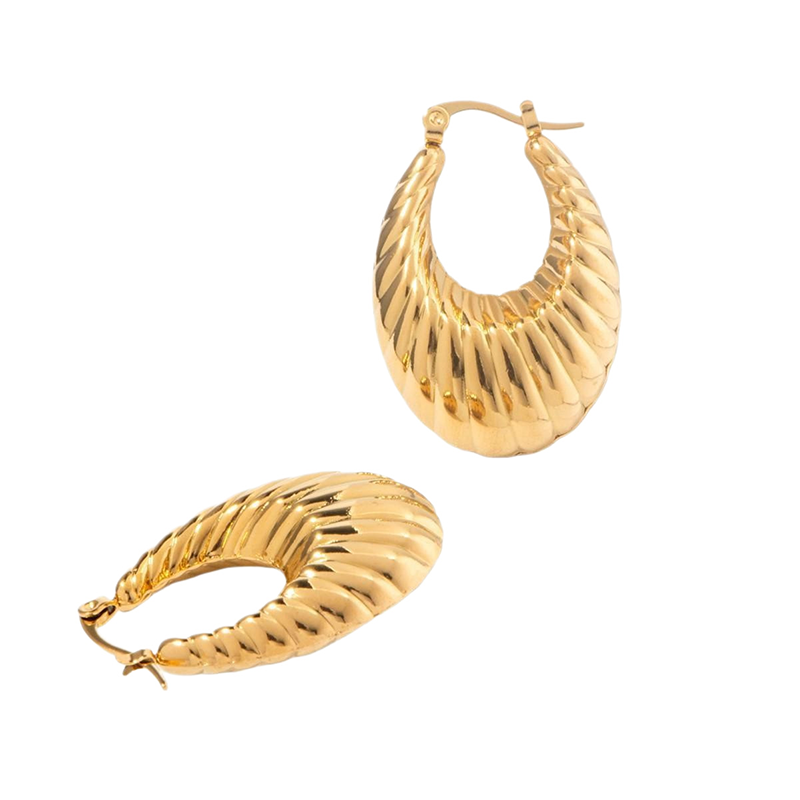 Chunky Ribbed Gold Hoop Earrings