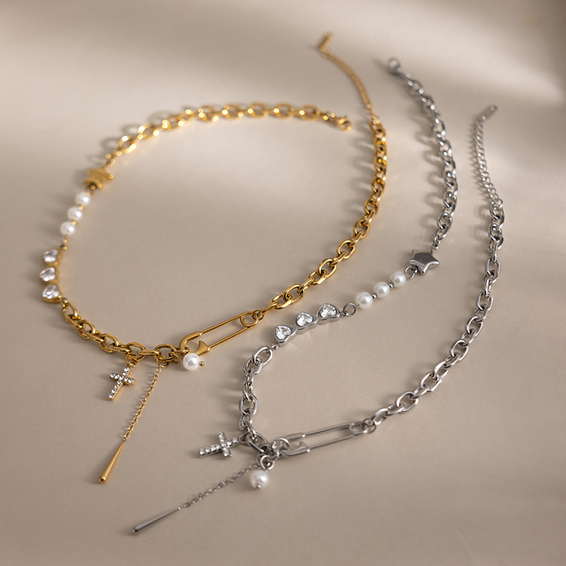 Cross Pearl Charm Chain Necklace