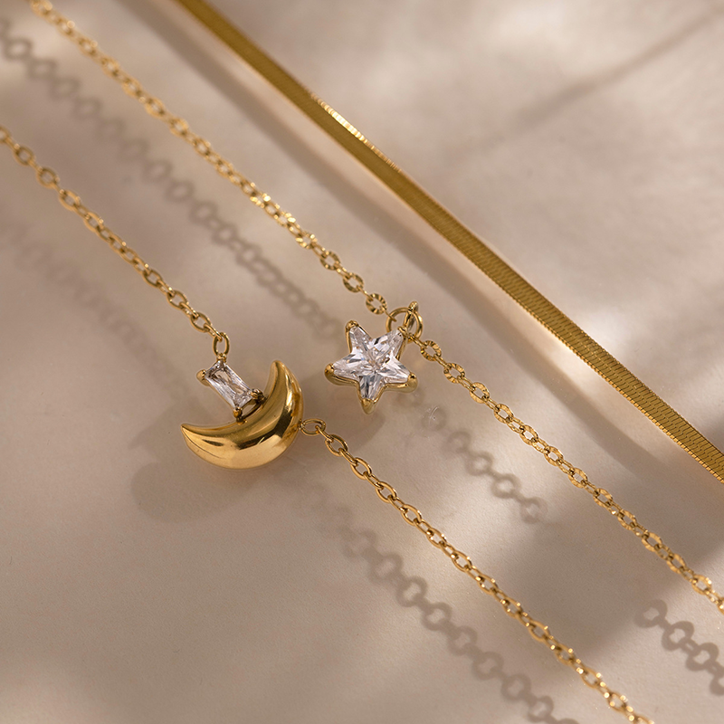 Gold Moon Star Layered Necklace