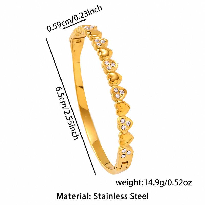 Sparkling Heart Gold Bangle Bracelet