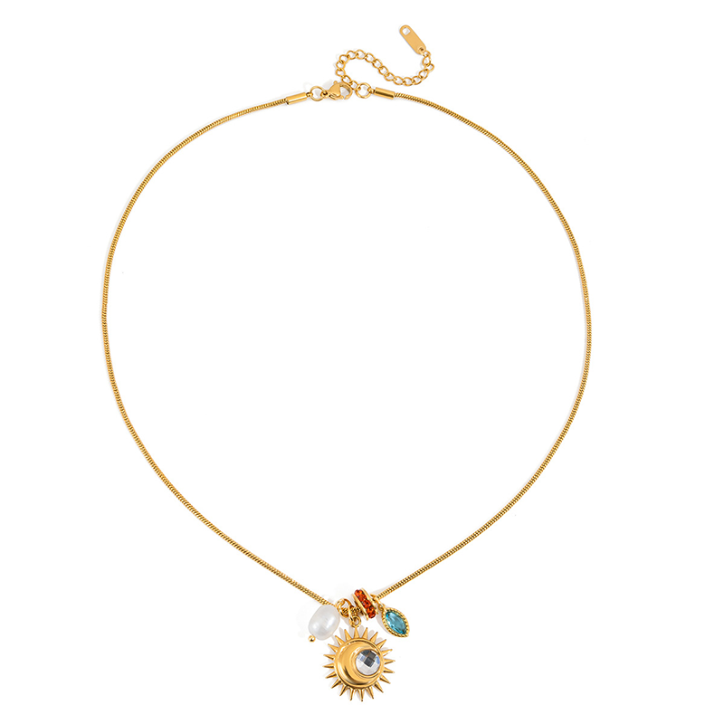 Gold Sun Moon Charm Necklace