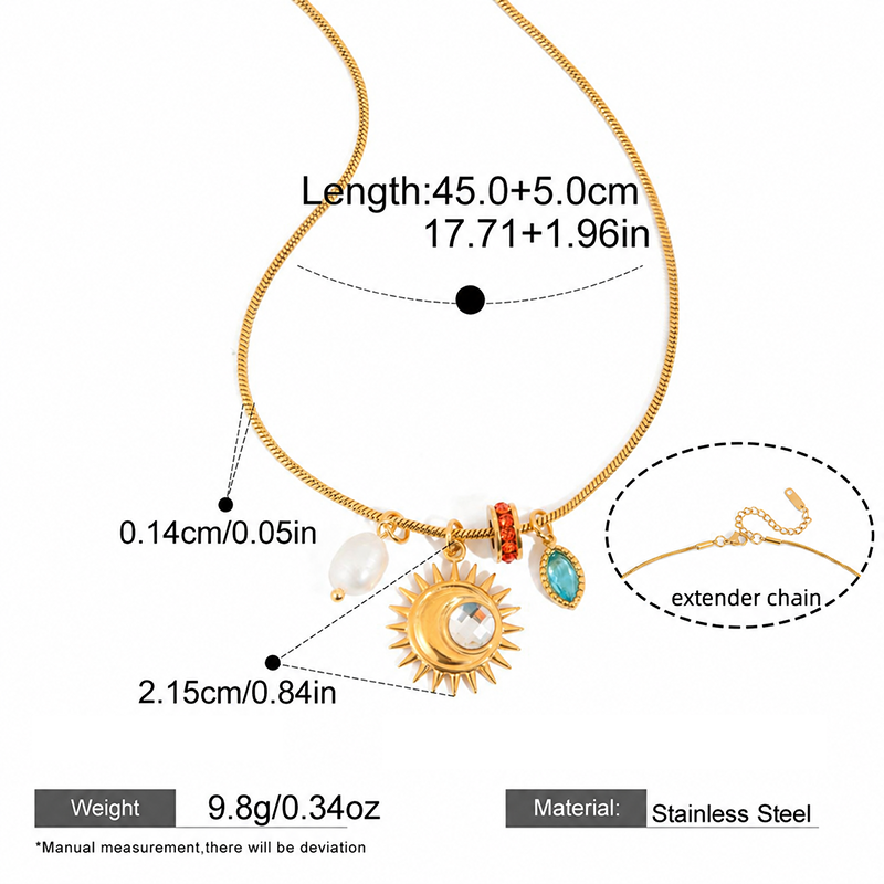 Gold Sun Moon Charm Necklace