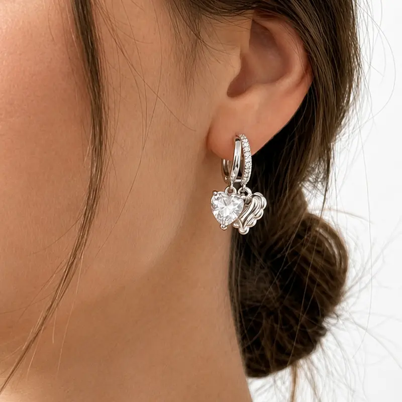 Double Heart Gold Drop Earrings