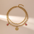 Gold Sun Charm Layered Necklace