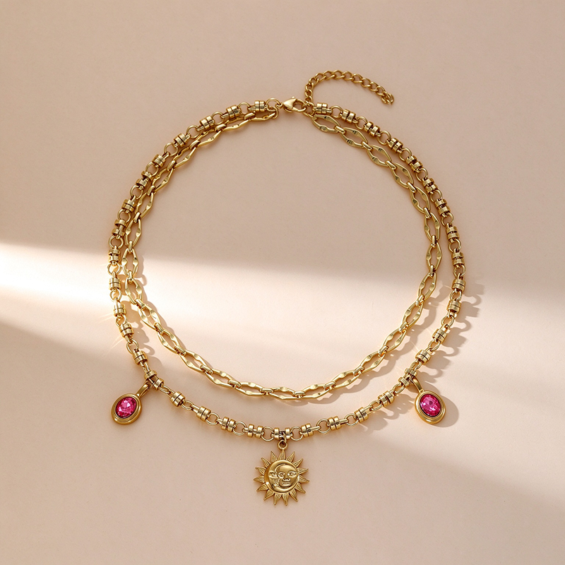 Gold Sun Charm Layered Necklace