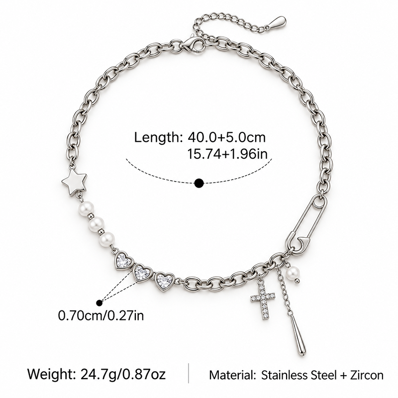Cross Pearl Charm Chain Necklace