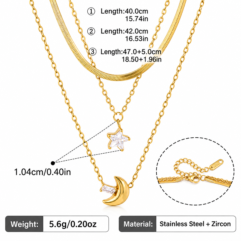 Gold Moon Star Layered Necklace