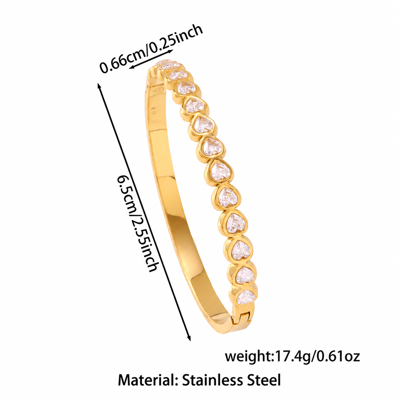 Sparkling Heart Gold Bangle Bracelet