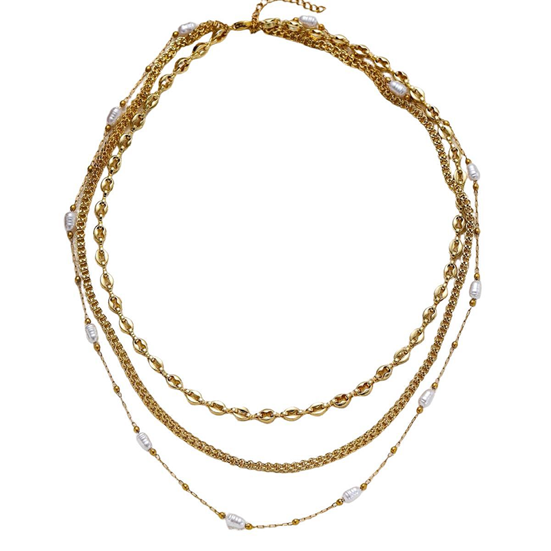 Gold Pearl Layered Chain Necklace