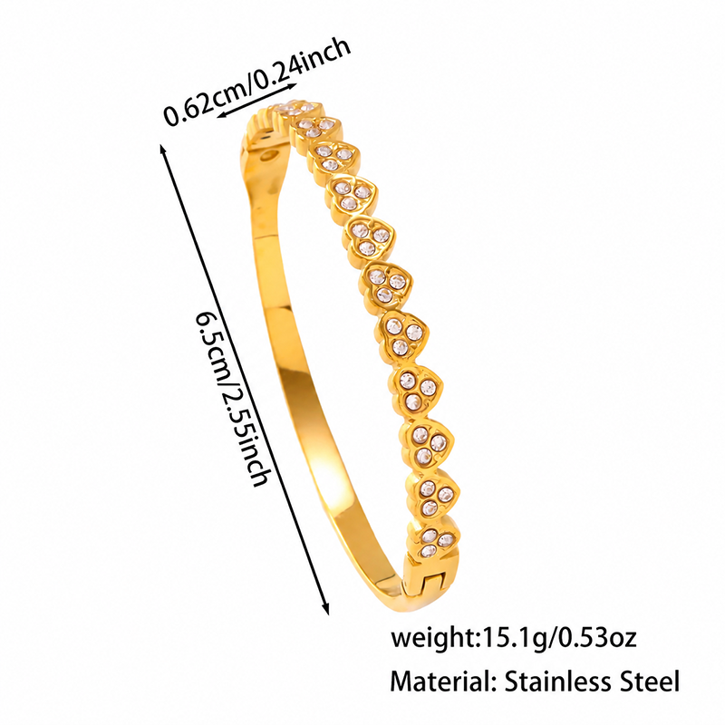 Sparkling Heart Gold Bangle Bracelet