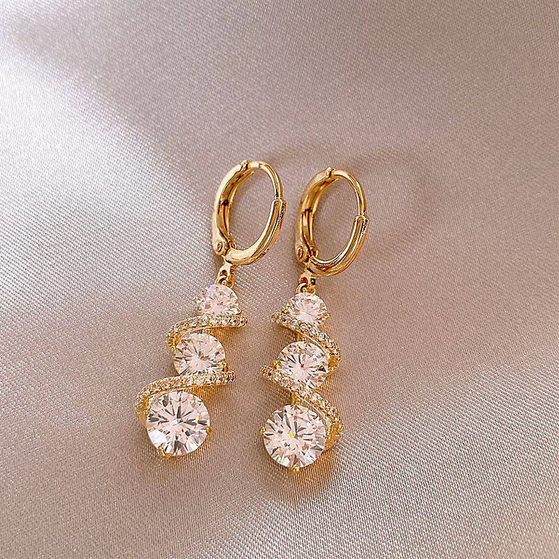 Gold Spiral Sparkle Drop Earrings