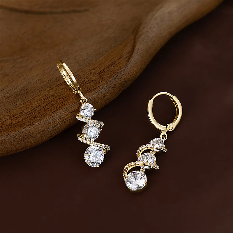 Gold Spiral Sparkle Drop Earrings