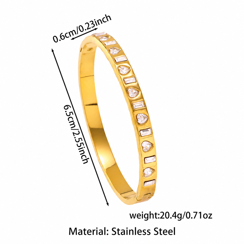 Sparkling Heart Gold Bangle Bracelet
