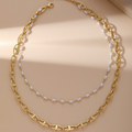 Gold Pearl Layered Chain Necklace