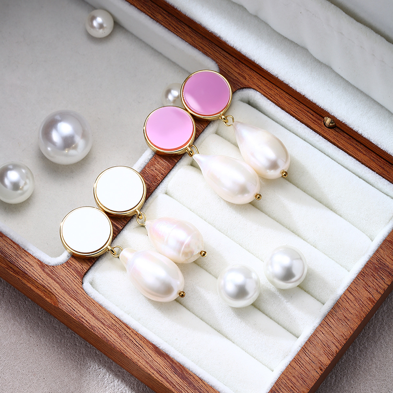 Round Stud Pearl Drop Earrings