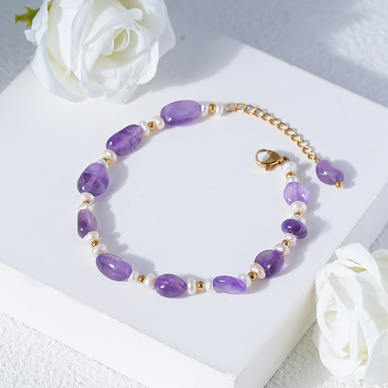 Purple Stone Pearl Beaded Bracelet