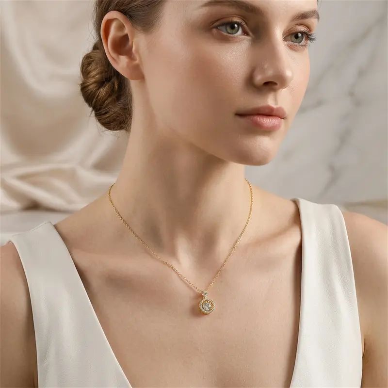 Round Halo Pendant Necklace