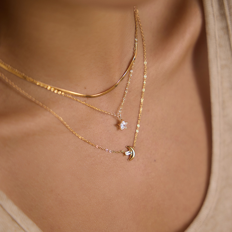 Gold Moon Star Layered Necklace