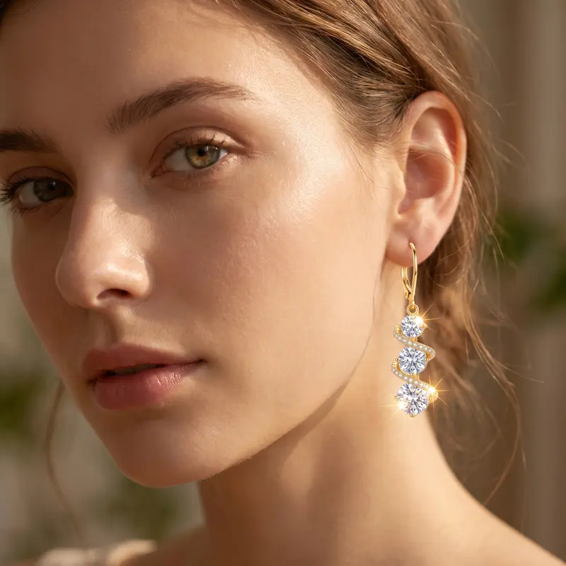 Gold Spiral Sparkle Drop Earrings